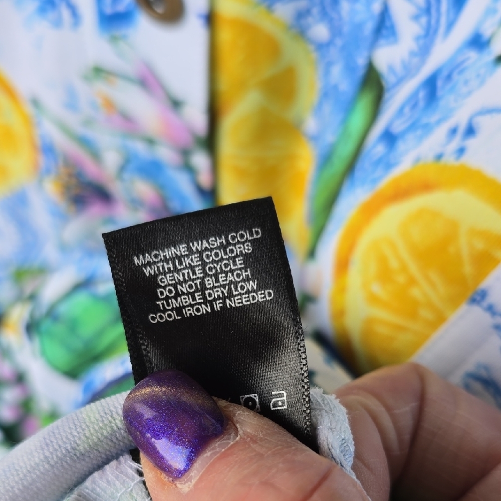 Ali Miles Lemon Floral Print Women's Shirt Jacket Size Large Yellow Blue White - Picture 16 of 16